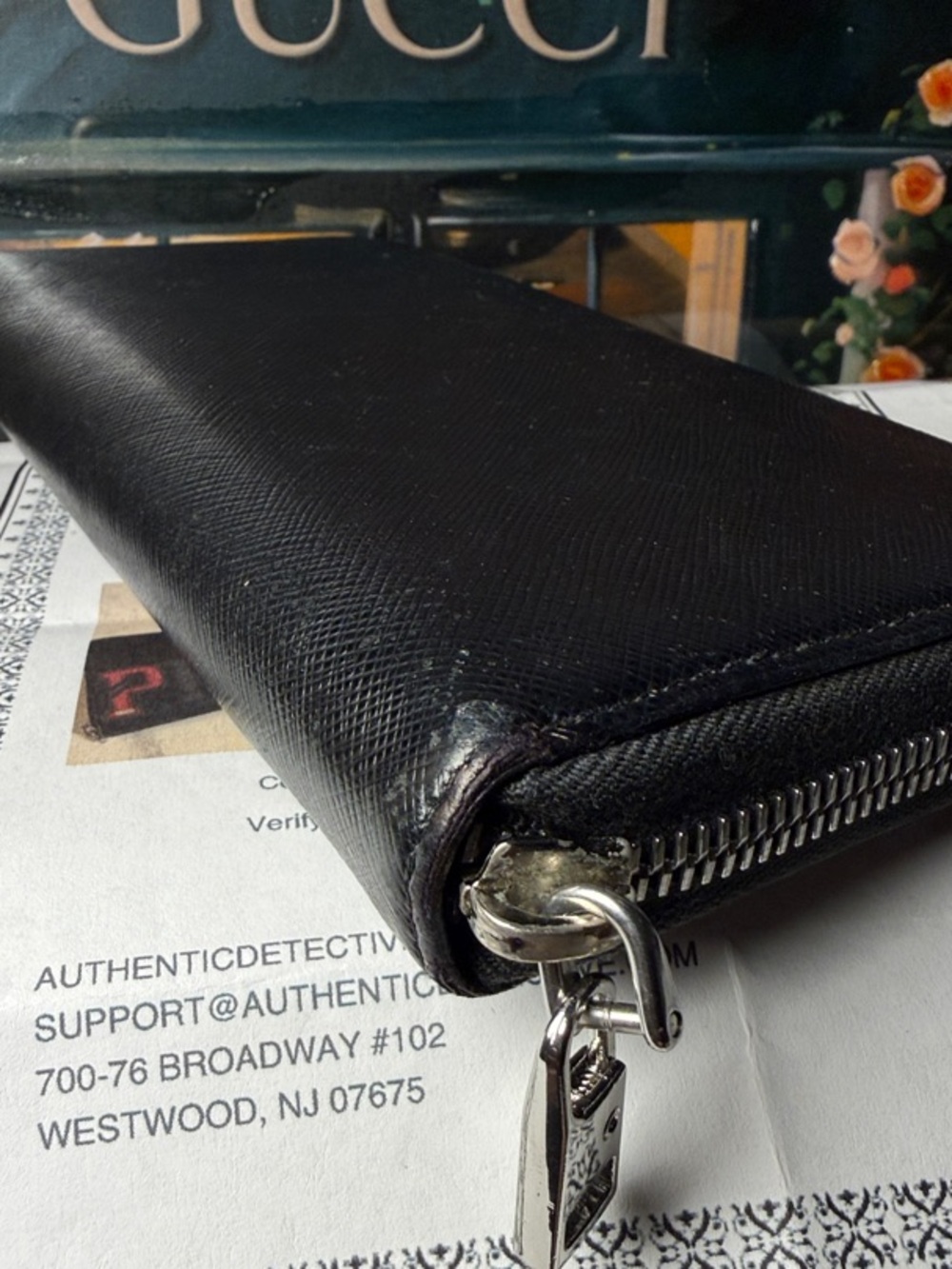 Prada Black Saffiano Leather Zip Wallet with Multicolor Letter Patches w/coa - Picture 3 of 12